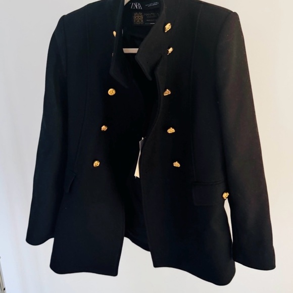 Zara Jackets & Blazers - NWT ZARA women wool coat jacket blazer with Gold Accents, size S, black